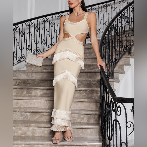 Metallic Cut-Out Fringe Maxi Dress Size XL - Picture 10 of 16